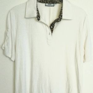 Jun Women's golf & every wear short sleeve polo with leopard collar Large